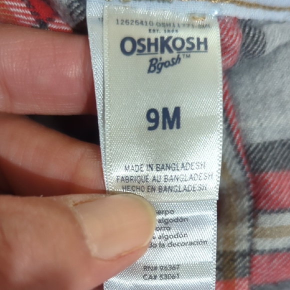 Size 9M OshKosh B'gosh Blue Overalls with Plaid Cuffs - Picture 10 of 12